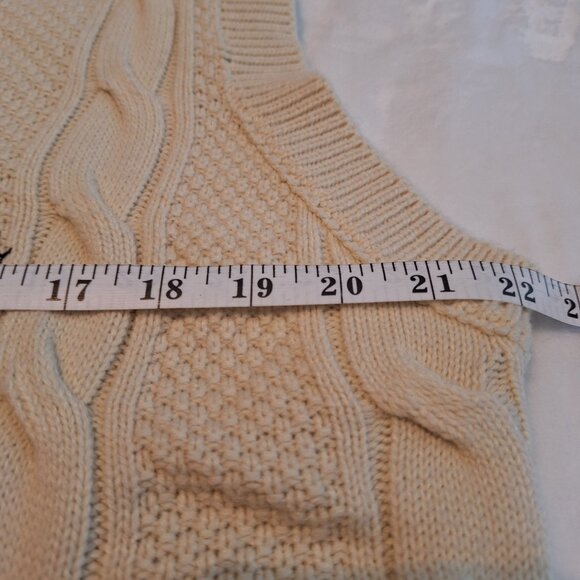 Sweater Vest Cream & Brown Teddy Bear Unisex Size L Preppy Cozy Fall - Picture 4 of 6